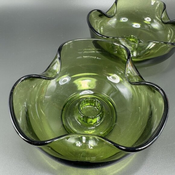 Anchor Hocking Modern Avocado Candlestick Holders Green Set 2 Folded Edge Votive - Picture 11 of 15